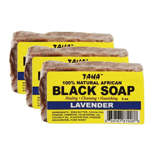 Vista 8 de Taha Barra de jabón negra africana, orgánica y 100% natural, calmante e hidratante, limpieza saludable, ideal para manchas, acné, cuero cabelludo