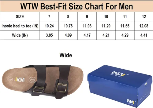 Vista 8 de WTW Sandalias con plantilla de corcho para hombre, zapatos deslizantes de playa con correa de hebilla de metal ajustable para hombres, estilo casual