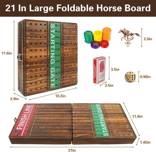 Vista 4 de FUNNYB&G Juego de mesa de carreras de caballos de 21 pulgadas, plegable, grande, juego de carreras de caballos para adultos con 11 caballos
