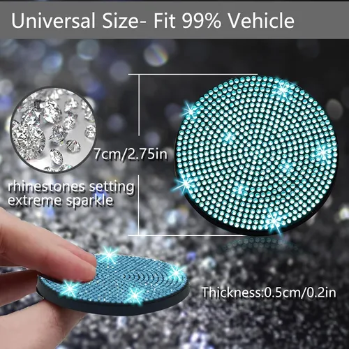 Vista 2 de NBTEPEM 2 posavasos de auto con diamantes de imitación, 2.75 pulgadas, antideslizantes, a prueba de golpes, universal, a la moda, para auto