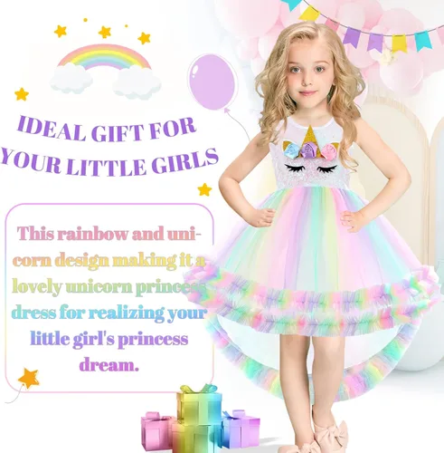 Vista 7 de Little Funny Unicorn Dress for Girls Rainbow Unicorn Costume Sequin Tutu Unicorn Outfits for Birthday Christmas Gifts