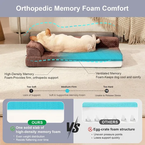 Vista 6 de Cama ortopédica para perros pequeños y medianos, cama de espuma viscoelástica para mascotas con funda extraíble lavable, parte inferior