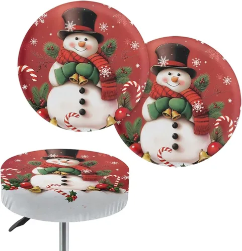 Vista 25 de Juego de 2 fundas redondas para taburetes de Navidad, color azul, diseño de ciervos de Navidad, fundas de cojín elásticas para taburetes de silla