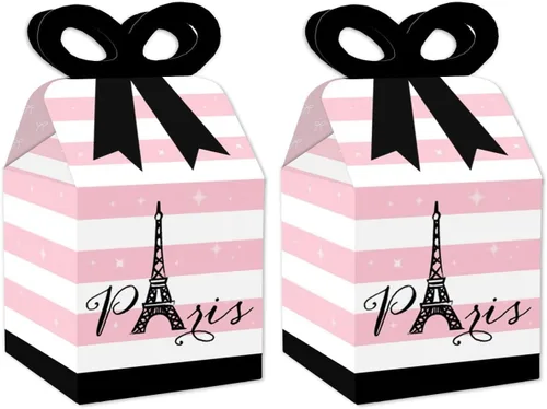 Vista 9 de Big Dot of Happiness París, Ooh La La - Cajas de regalo cuadradas para baby shower o fiesta de cumpleaños - Juego de 12 cajas de lazo con temática