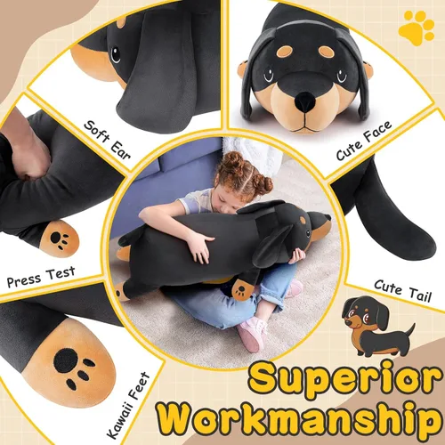 Vista 3 de Peluche de Perro Salchicha Negro Gigante de 30'' - Animal de Peluche de Perro Weiner Grande, Almohada de Peluche, Peluches, Juguete de Peluche