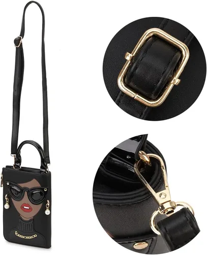 Vista 6 de Bolso de hombro para mujer, novedad con cara de mujer, bolso con asa superior y diseño funky de piel sintética, bolso de mano con asa superior