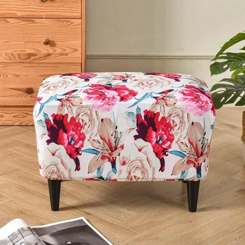 Vista 15 de Funda elástica otomana rectangular para taburete, funda de elastano estampada para reposapiés, protector antideslizante para reposapiés, con parte #1