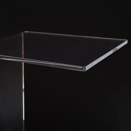 Vista 7 de Mesa auxiliar de sofá transparente en forma de C de acrílico Mesa auxiliar Mesa de café transparente con ruedas