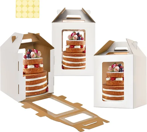 Vista 11 de XININSUN Cajas para pasteles altas de 10 pulgadas con ventanas, 10x10x12 Transportador de pasteles alto, Caja para pasteles escalonados, Caja
