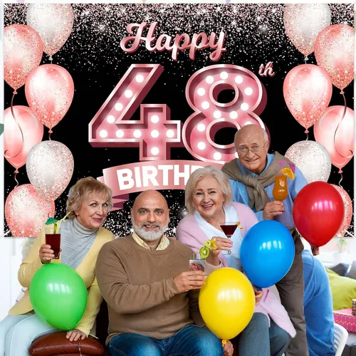 Vista 41 de Cartel de feliz cumpleaños décimo oro rosa, telón de fondo, saludos a 10 años, globos de confeti, decoración temática para niñas de 10 años