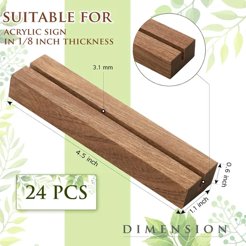 Vista 3 de Roowest 24 soportes de madera rústica para números de mesa para bodas, 4.5 pulgadas, soportes de madera para números de mesa de 5 x 7, soportes