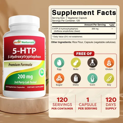 Vista 2 de Best Naturals 5-HTP 200 mg 120 cápsulas vegetarianas