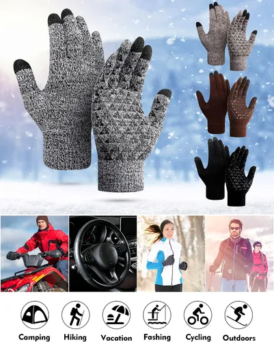 Vista 5 de SATINIOR Guantes de invierno para hombre, 4 pares de guantes cálidos con forro polar para pantalla táctil, guantes térmicos para clima frío