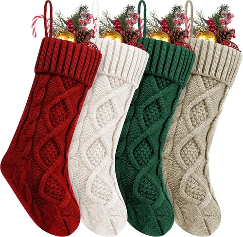 Vista 12 de Fesciory Calcetines de Navidad, paquete de 6 calcetines de punto grandes de 18 pulgadas y decoración para fiestas familiares de Navidad, borgoña