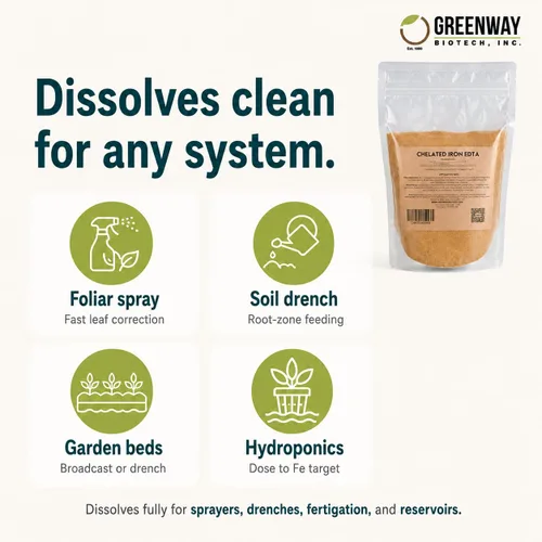 Vista 6 de Greenway Biotech, Inc. Fertilizante EDTA 13% de hierro quelado, micronutriente 100% soluble en agua para plantas, césped, hidroponía, corrige