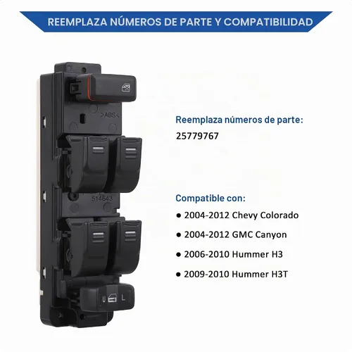 Vista 4 de Interruptor maestro de ventana eléctrica delantera izquierda para lado del conductor compatible con Chevrolet Chevy Colorado 2004-2012 / GMC Canyon
