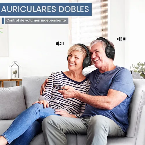 Vista 3 de SIMOLIO 737D Plus Auriculares Inalámbricos para Ver la Televisión con Modos de Cine y Diálogo Claro, Audífonos Duales Bluetooth con Volumen