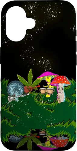 Vista 32 de Jamming Mushrooms Weed - Carcasa para iPhone 17, diseño psicodélico de cannabis 420
