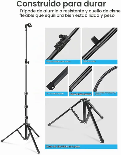 Vista 6 de Elitehood Soporte de micrófono plegable de aluminio, 82 pulgadas de alto y altura ajustable, soporte de micrófono con soporte de clip para micrófono