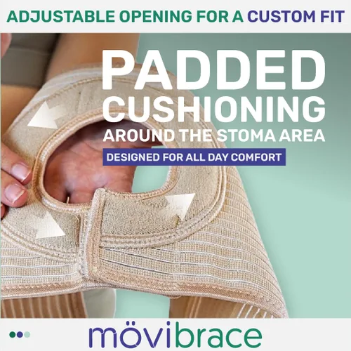 Vista 6 de Movibrace Cinturón de ostomía para colostomía e ileostomía - Soporte ajustable para hernia abdominal con apertura acolchada de estoma, cinturón
