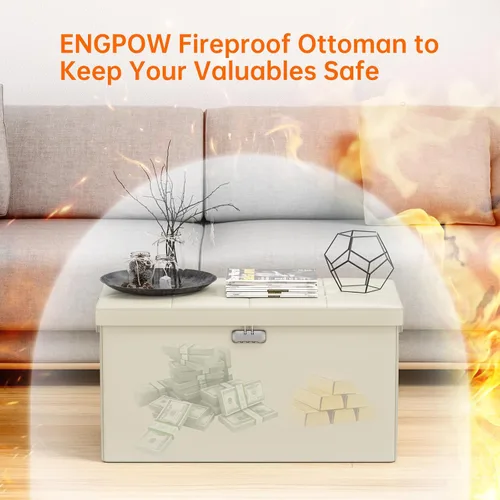 Vista 4 de ENGPOW Banco Otomán de Almacenamiento, Banco Plegable Ignífugo con Cerradura, 30 Pulgadas Cofre de Almacenamiento Resistente al Fuego y Agua