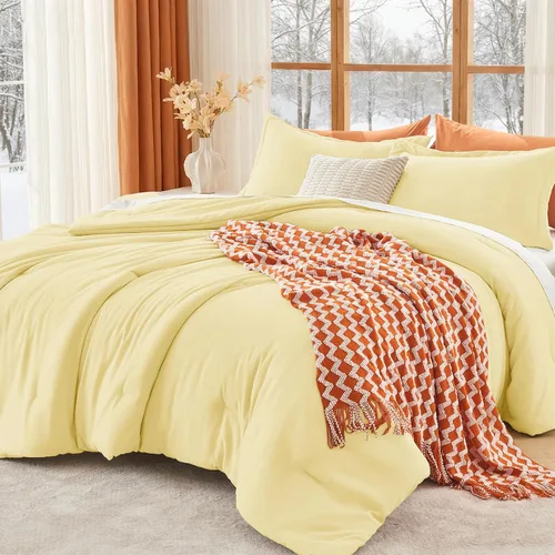 Vista 22 de MUXHOMO Juego de edredón beige tamaño individual/individual XL, ropa de cama alternativa ultrasuave para todas las estaciones. El juego de cama