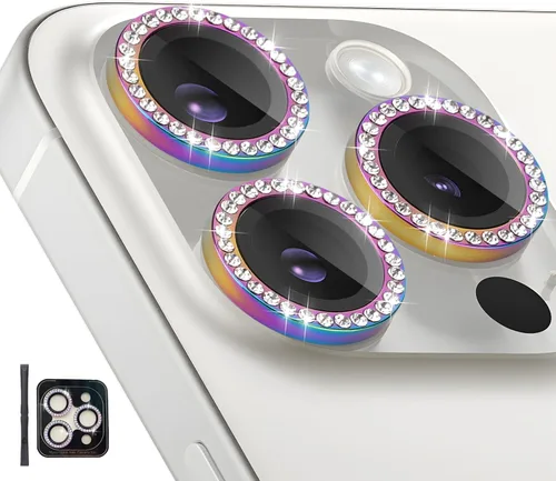 Vista 12 de Protector de lente de cámara para iPhone 15 Pro/15 Pro Max, protector de lente de anillo de cámara de vidrio templado individual con bandeja