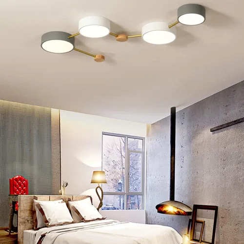 Vista 10 de LITFAD Macaroon - Lámpara de techo redonda empotrada para dormitorio con múltiples cabezales con pantalla acrílica para sala de estar, comedor