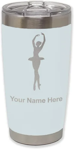 Vista 10 de LaserGram Vaso aislado al vacío de 20 onzas, bailarina de ballet, grabado personalizado incluido (negro)