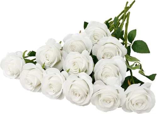 Vista 27 de 12 piezas Rosas Flores Artificiales Rosas Falsas Azul Bebé Rosas de Seda Flores de Seda Blancas Rosas con Tallos Largos para Bodas Hogar Fiestas