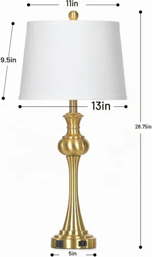 Vista 7 de Cinyirong Lámparas de mesa doradas de 28.75 pulgadas, modernas, con control táctil de 3 vías, regulable, con puertos USB A+C y salidas de CA