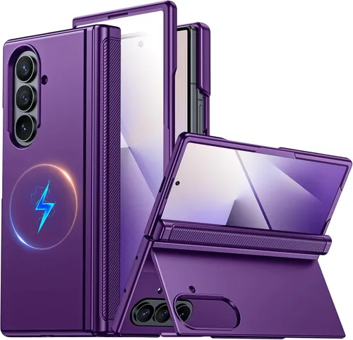 Vista 12 de CENMASO - Funda magnética para Samsung Galaxy Z Fold 7 con soporte, compatible con Magsafe, protección de bisagra, protector de pantalla, soporte