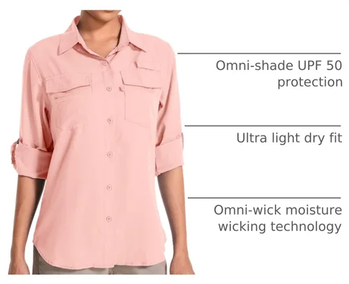 Vista 4 de Camisas Safari de manga larga con protección solar UV UPF 50 para mujer 6 Rosa