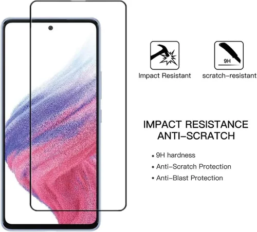 Vista 5 de Protector de pantalla de cobertura completa para Galaxy A53 5G, 2 unidades, seda negra, antiarañazos, fácil de instalar, película protectora