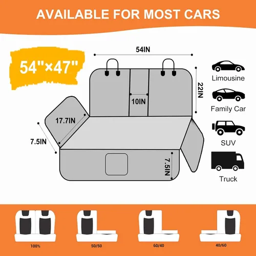 Vista 4 de Funda de asiento de automóvil para perro, funda de asiento trasero, compatible con reposabrazos, 100% impermeable y antideslizante, protector