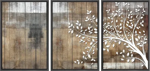 Vista 35 de SIGNWIN Lienzo enmarcado para pared, juego de arte de collage de hojas transparentes en blanco y negro, ilustraciones de naturaleza silvestre, arte