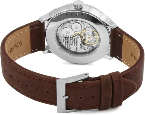 Vista 2 de Mondaine Helvetica - Reloj de pulsera para hombre (modelo MH1.R3610.LG) hecho en Suiza, correa de cuero marrón, caja de acero inoxidable plateado