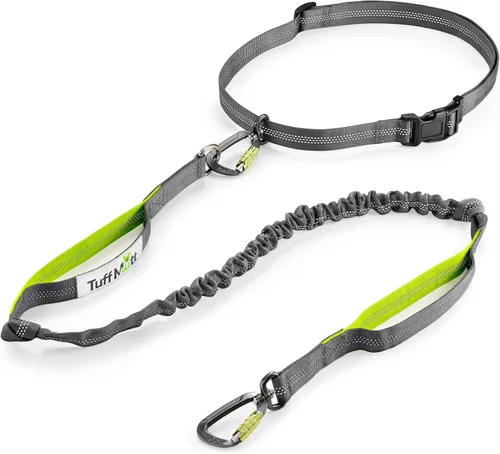 Vista 17 de Tuff Mutt Correa de cintura manos libres para perros para caminar, correr y hacer senderismo, clip de mosquetón, cinturón ajustable con doble asa