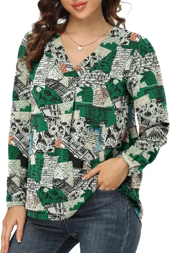 Vista 5 de Jouica Blusas para mujer, blusa casual de gasa, holgada, con cuello en V, manga larga