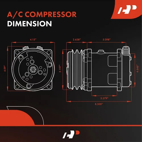 Vista 2 de A-Premium Apto para Sanden 508 2PK Style, compresor universal de A/C con embrague, correa en V de 2 ranuras, cromada