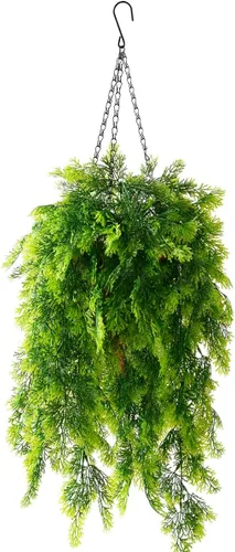 Vista 7 de ZFProcess Cesta de plantas colgantes artificiales para decoración de primavera al aire libre, plantas falsas de algas marinas resistentes a los Verde