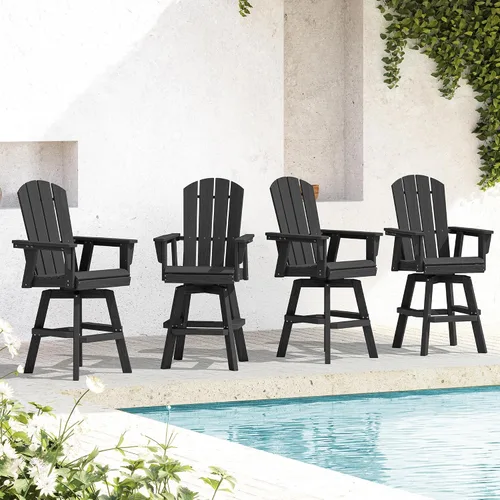 Vista 9 de SERWALL Silla de bar Adirondack giratoria de HDPE, taburetes de bar giratorios para exteriores, silla Adirondack de balcón para bistro, piscina