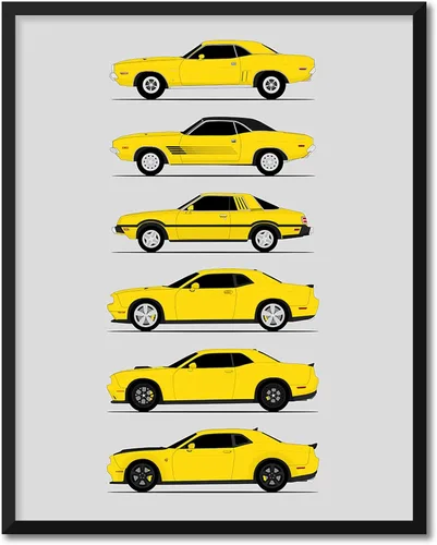 Vista 7 de Custom Car Posters Póster hecho a mano compatible con Dodge Challenger Generations e impresión de Challenger SRT, multicolor, impresión metálica
