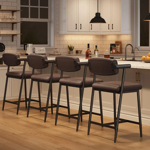 Vista 10 de IDEALHOUSE Juego de 2 taburetes de bar de altura de mostrador con brazos, taburetes de bar tapizados de 26 pulgadas con respaldo, asiento más ancho