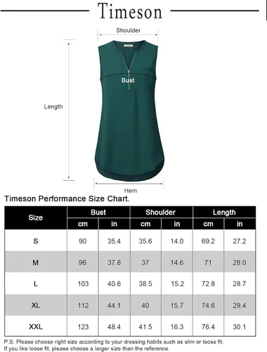 Vista 6 de Timeson - Camiseta sin mangas con cuello en V para mujer, estilo casual, de chifón, con cremallera