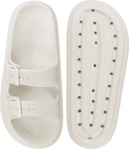 Vista 6 de Weweya - Pantuflas de almohada para mujeres y hombres - Toboganes de nube - Hebilla doble ajustable - Sandalias planas de EVA