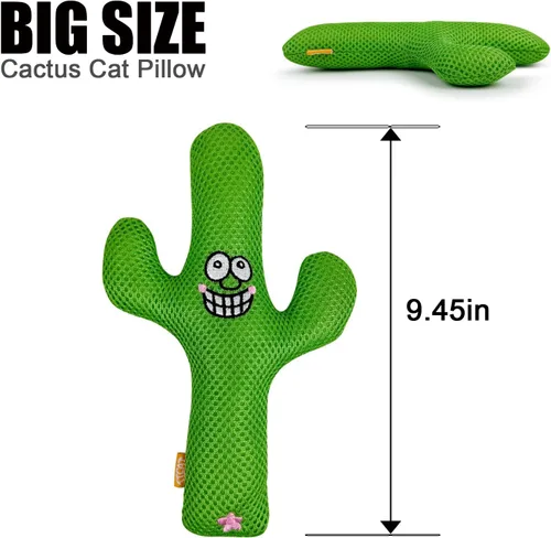 Vista 2 de TTcat Almohada grande de juguete de cactus Silvervine para gatos, juguete masticable de malla duradera para gatos de interior, juguete interactivo