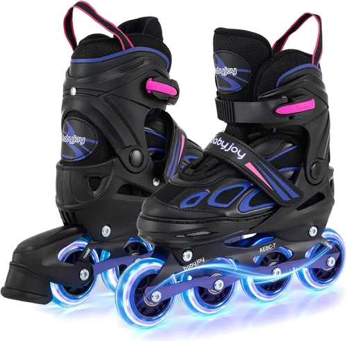 Vista 19 de BABY JOY Patines en línea, 4 tamaños ajustables para niños con ruedas iluminadas para niños de 5 a 14 años, divertidos patines iluminadores