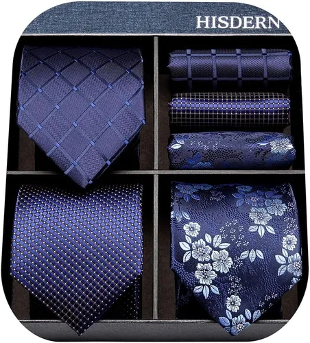 Vista 28 de HISDERN Juego de corbatas extralargas para hombre y pañuelo de bolsillo de 63 pulgadas, colección XL, caja de regalo, corbata, lote de 3