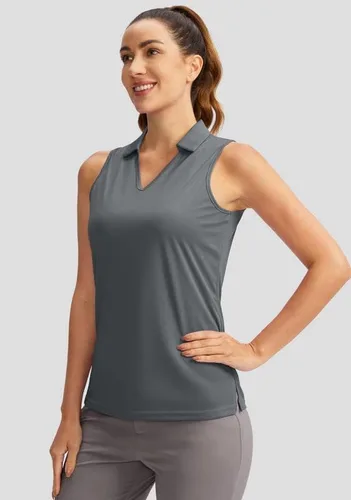 Vista 5 de SANTINY Women's Sleeveless Golf Shirt V-Neck Tennis Tank Tops Collared Golf Polo Shirts for Women